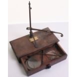 Set of Early Brass Apothecary Scales which you mount to wooden case with pull out draw. Top of the