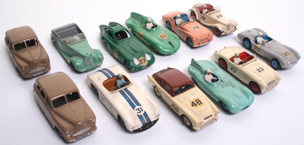 Twelve Unboxed Dinky Toys Cars,38e Armstrong Siddeley,  2 x 40e Standard Vanguard Saloons (one has