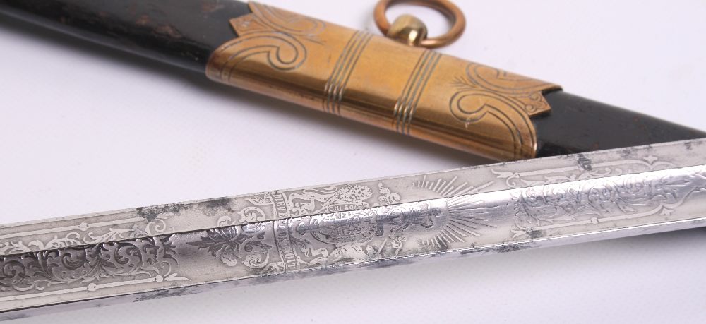 British 1827 Pattern Royal Naval Warrant Officer's Sword, Blade 31.5" etched with royal arms and - Image 4 of 6