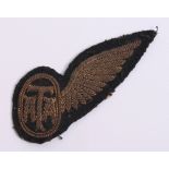 WW2 Air Transport Auxiliary (A.T.A) Flight Engineers Half Wing, of gold bullion wire on black