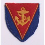 Royal Marines Amphibian Support Regiment Formation sign, embroidered yellow anchor set on inverted