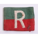 Director of Interior Railways India Cloth Formation Sign, large white embroidered R on divided green