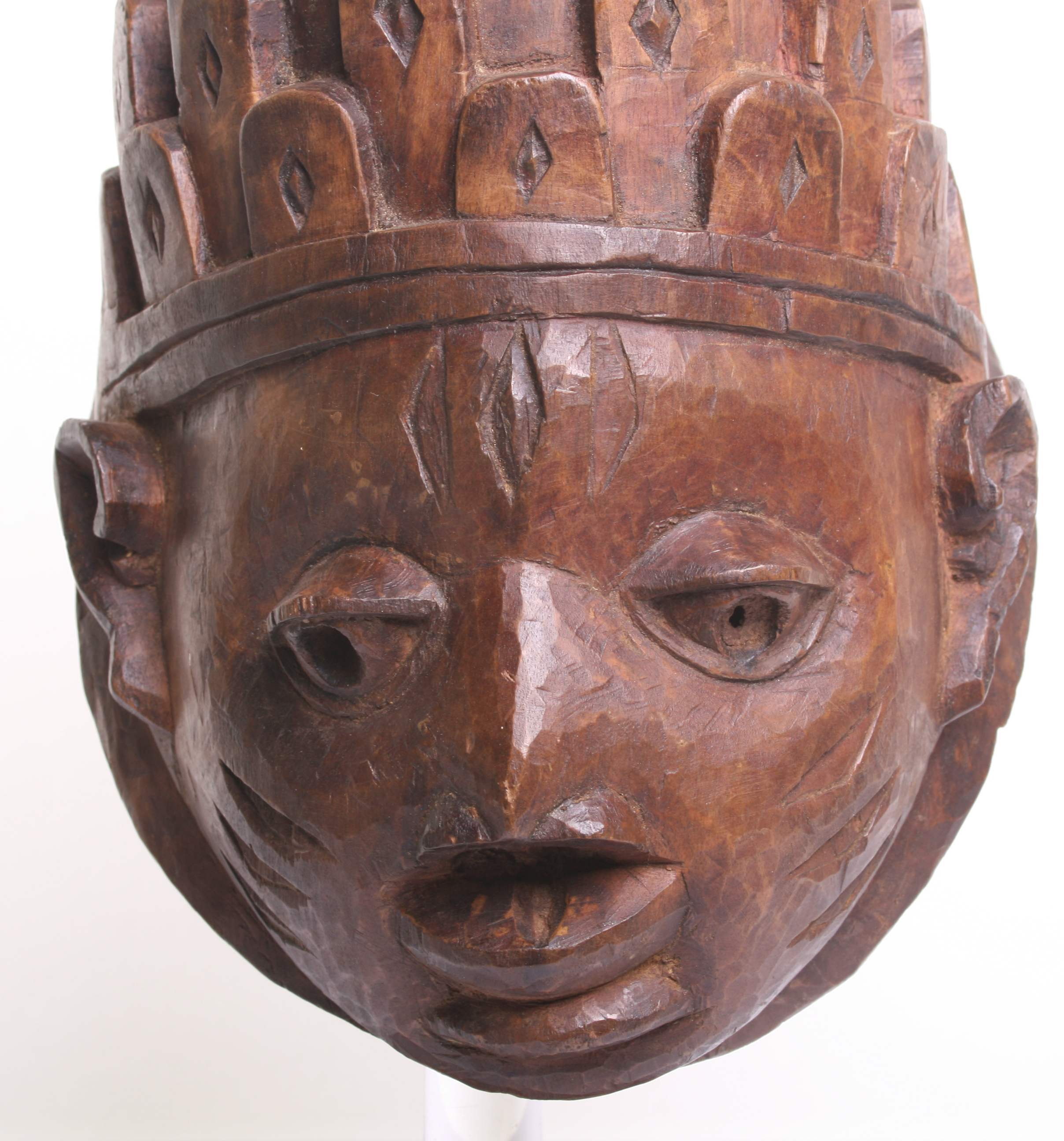 African Wooden Mask carved as a stylised human face, stained for effect, with tall crown of - Image 2 of 7