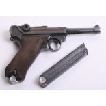 Deactivated 1939 Dated German Luger Pistol retaining much of the original blued finish. Waffen