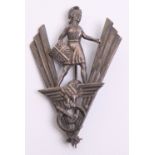British Sterling Silver 1930's Political Badge, in art deco style showing Britannia with union