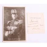 Signature and Photograph of Admiral Sir John R Jellicoe, the inked signature was signed simply