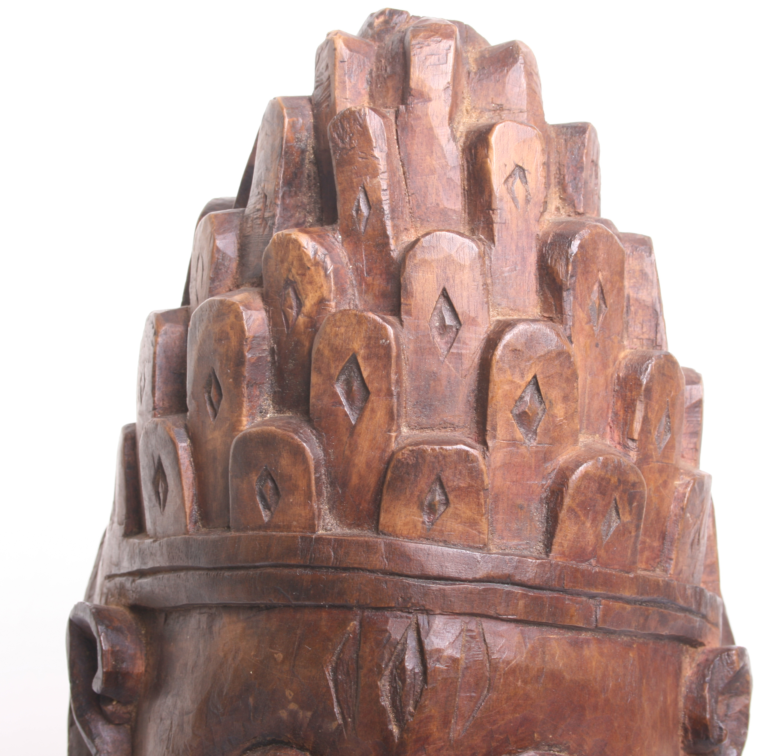 African Wooden Mask carved as a stylised human face, stained for effect, with tall crown of - Image 6 of 7