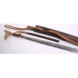 Borneo Head Hunter's Sword Mandau, 20th century, blade inlaid with long row of brass S-shaped