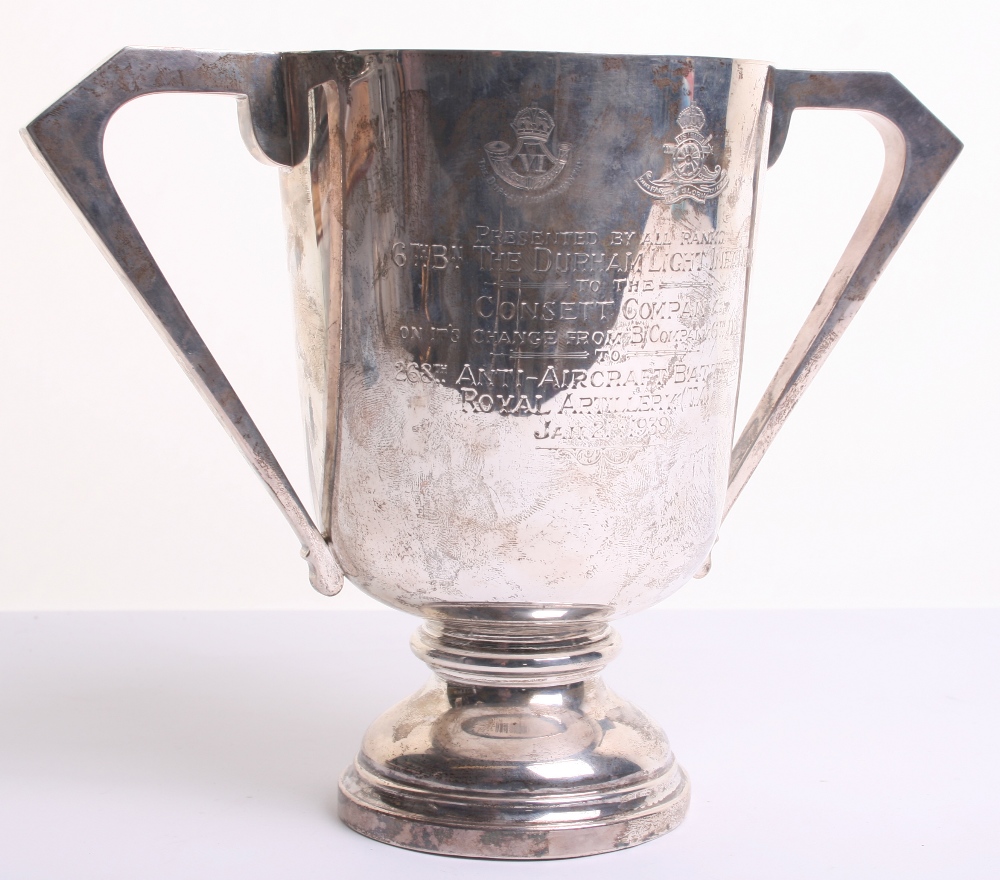 Fine Quality Hallmarked Silver Cup, Durham Light Infantry / 268th Anti-Aircraft Battery Royal