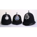 Three Obsolete Ball Top Police Helmets, Queens Crown Humberside Police six panel cork helmet, Queens