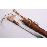 Borneo Head Hunter's Sword Mandau, 20th century, polished blade inlaid with copper and brass stars