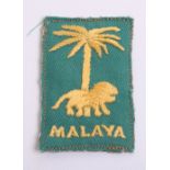 Malaya Command Singapore District Formation Sign being an embroidered standard pattern Singapore