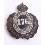 Dorset Constabulary Helmet Plate, Kings crown, black wreath, white metal divisional numbers ‘176'