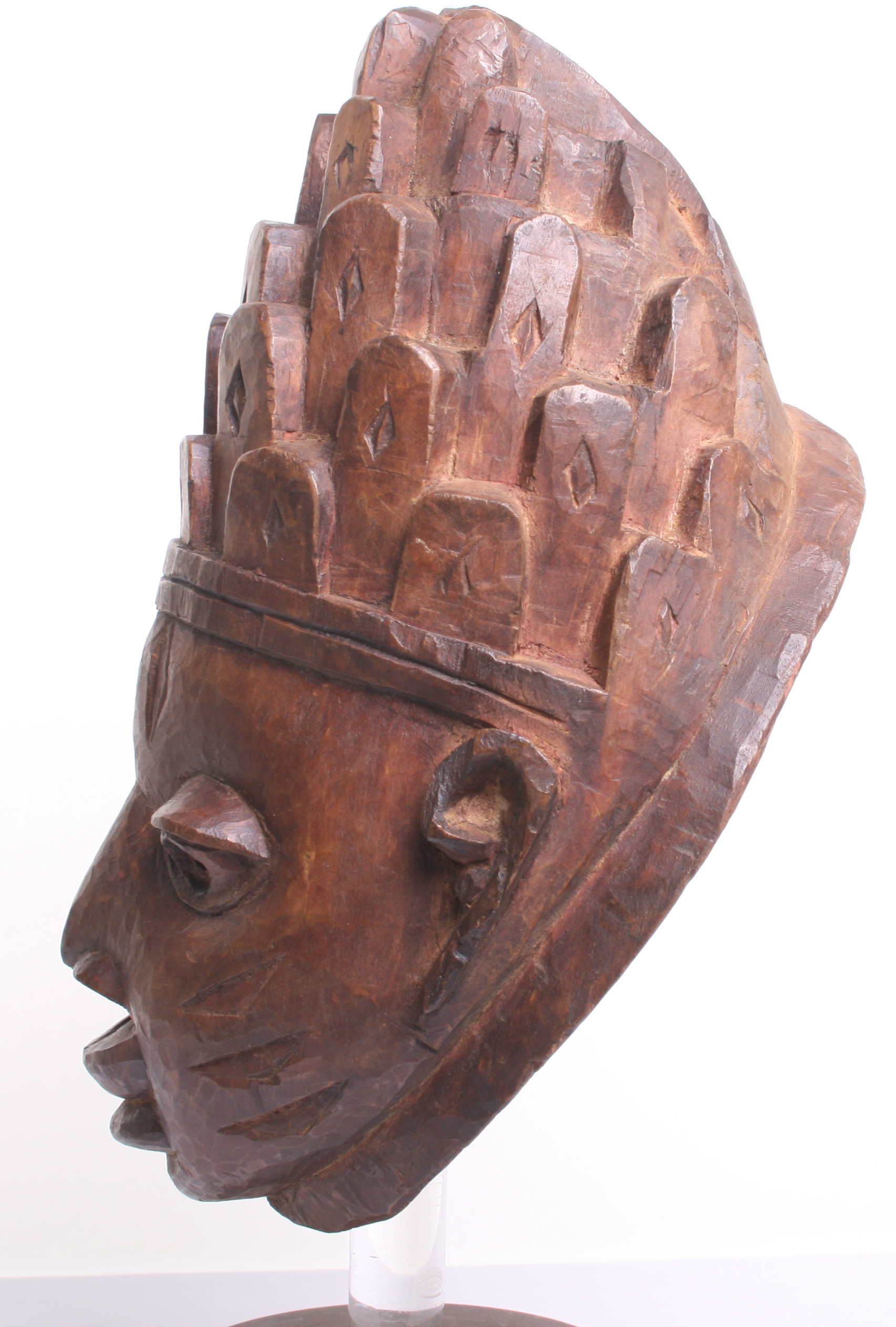 African Wooden Mask carved as a stylised human face, stained for effect, with tall crown of - Image 5 of 7