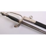 1796 Style Sword with chromed fittings. Plain un-maker marked blade. Complete with leather scabbard.