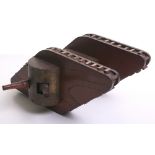 Great War Trench Art Model MK II Tank Money Box made from wood with the side gun sections having a