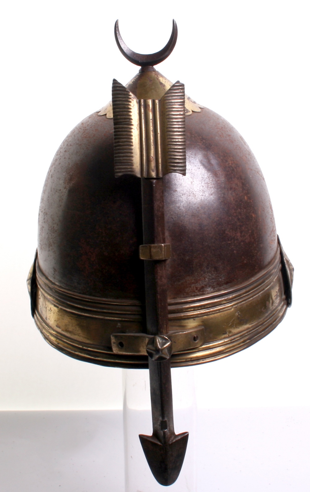 19th Century Ottoman Empire Khedive Palace Guards Helmet, tall steel skull surmounted by an iron - Image 3 of 5