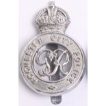 Rochester City Police Cap Badge, Kings crown, chrome, George 6th, with slider fitting on reverse