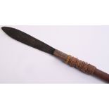 Dyak Head Hunter's Blowpipe Sumpitam from Borneo, hardwood stem 60.5" lead mouthpiece, leaf-shaped