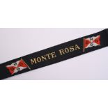 German 1930's Passenger Liner Monte Rosa Cap Tally, embroidered lettering on black ribbon. Tally
