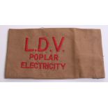 Scarce Early WW2 L.D.V Poplar Electricity Armband, of fine quality khaki cloth with embroidered L.