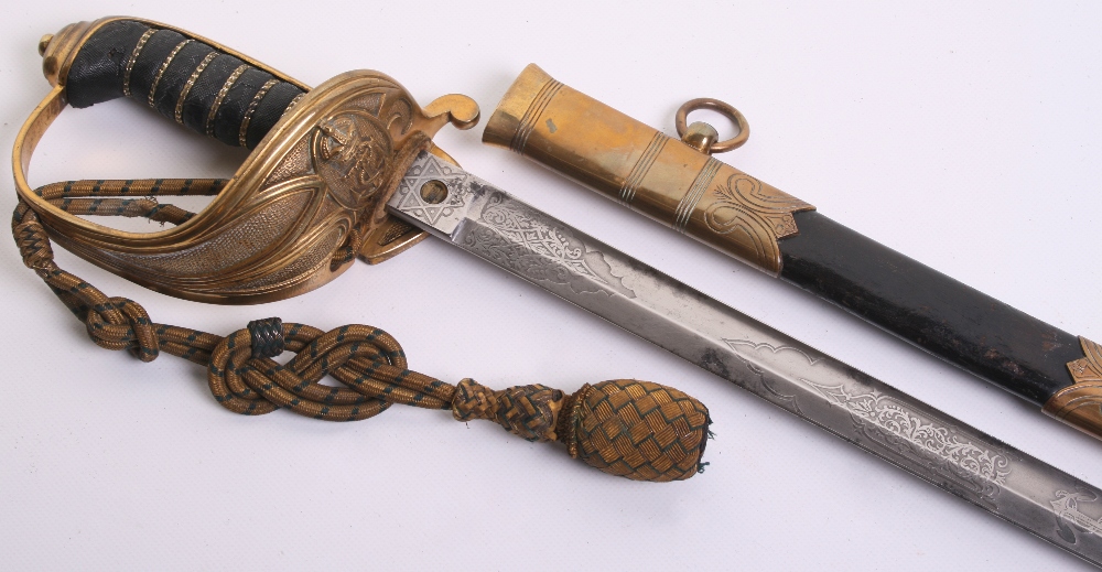 British 1827 Pattern Royal Naval Warrant Officer's Sword, Blade 31.5" etched with royal arms and - Image 2 of 6