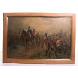 Battle of Waterloo Framed Print depicting Lord Wellington on horseback with soldiers around. Well