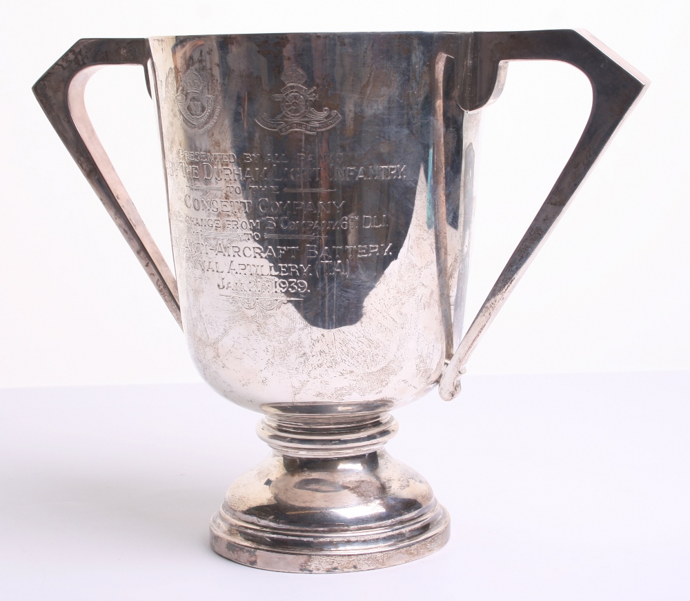 Fine Quality Hallmarked Silver Cup, Durham Light Infantry / 268th Anti-Aircraft Battery Royal - Image 2 of 4