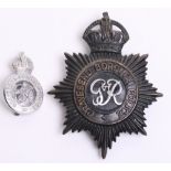 Gravesend Borough Police Helmet Badge, black star, Kings crown, chrome George 6th centre, complete