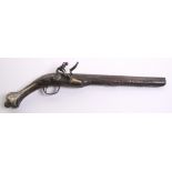 Turkish Flintlock Holster Pistol c.1800, overall length 19.5", barrel 12.5" chiselled with foliage