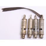 Four Edwardian Military Issue Whistles, all being Metropolitan pattern. All made by J Hudson & Co 13