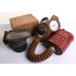 WW2 British Gas Masks being a military issue with red painted filter, boxed civilian issue in near