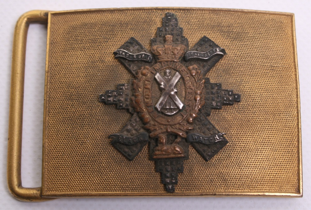 Victorian Black Watch Officers Dirk Belt Plate being a gilt rectangular buckle with separate piece