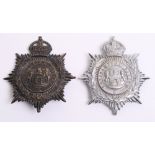 Two Northampton Kings Crown Police Helmet Plates, Kings crown black star (missing one lug fitting on