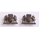 Unusual Pair of Officers Westminster Dragoons Collar Badges being bronze examples with straight