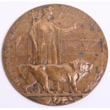Great War Memorial Plaque 1/4th Battalion Lincolnshire Regiment, awarded to Joseph Burwell