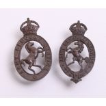 Scarce Pair of Army Remount Service OSD Collar Badges in bronze and complete with two lug fittings