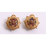 Edward VIII Royal Army Service Corps Officers Collar Badges in gilt and enamel with two lug fittings