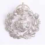 Margate Borough Police Cap Badge, white metal wreath, Kings crown, coat of arms centre, complete