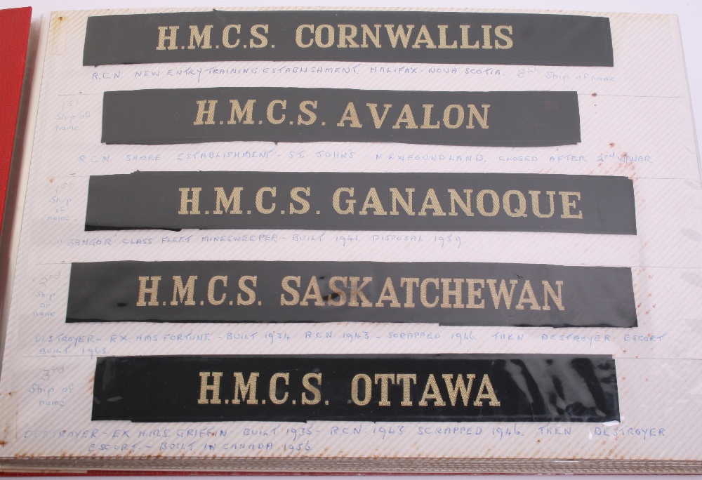 Selection of Royal Navy & Commonwealth Navy Cap Tallies including HMCS GANANOQUE, HMNSZ KAPARU,