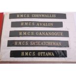 Selection of Royal Navy & Commonwealth Navy Cap Tallies including HMCS GANANOQUE, HMNSZ KAPARU,