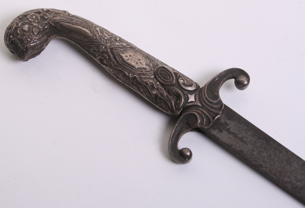 Turkish silver Mounted Sword Shamshir, 19th century. Blade 28.75" cut with 2 fullers, silver - Image 4 of 7