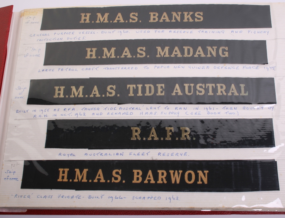 Selection of Commonwealth & Royal Navy Cap Tallies including HMAS BANKS, HMAS MADANG, HMAS TIDE