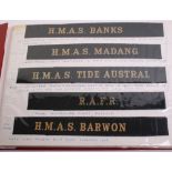 Selection of Commonwealth & Royal Navy Cap Tallies including HMAS BANKS, HMAS MADANG, HMAS TIDE