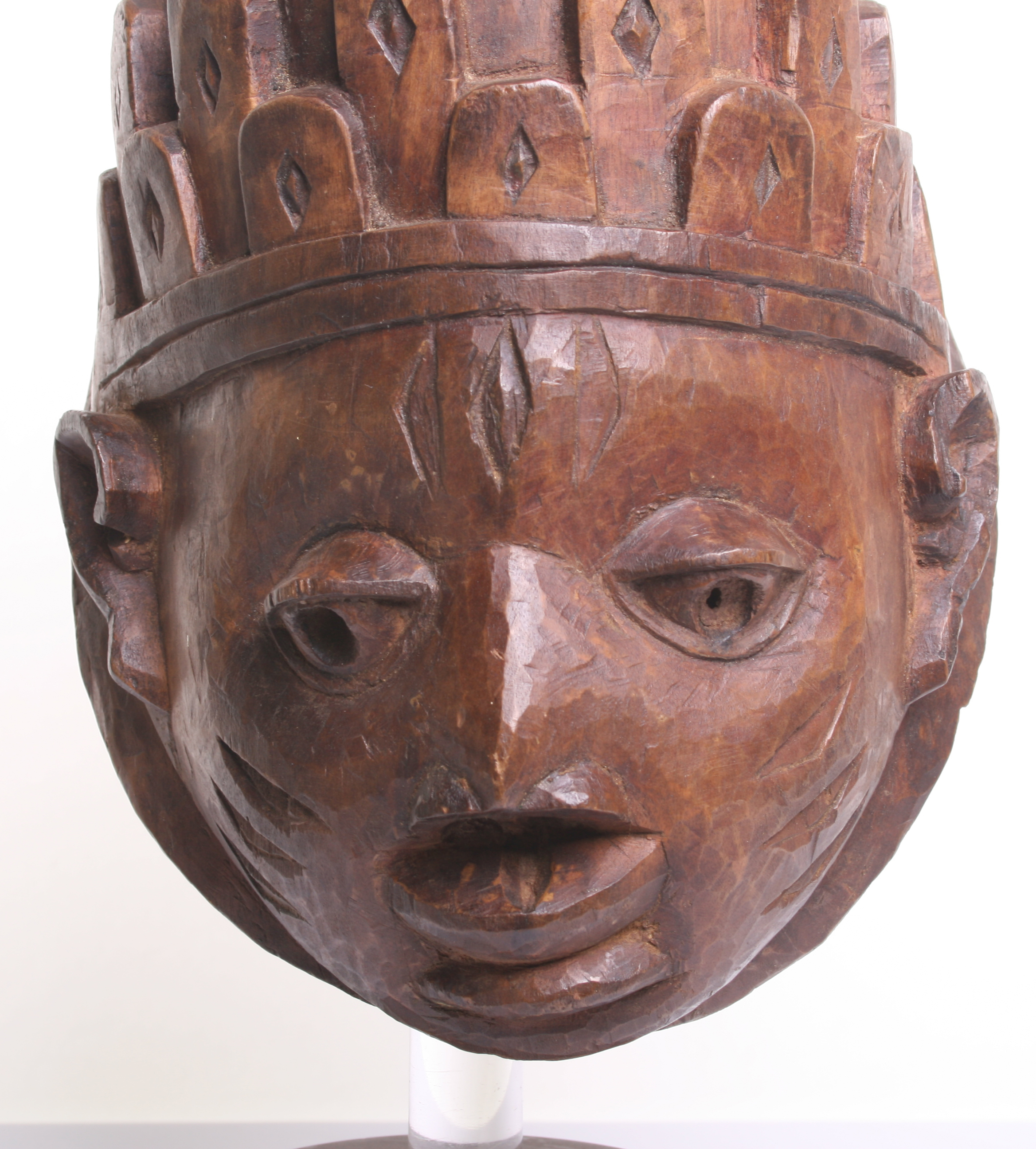 African Wooden Mask carved as a stylised human face, stained for effect, with tall crown of - Image 3 of 7