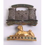 Dorsetshire Regiment Officers Forage Cap Badge 1881-94, of silver gilt and enamel. Two lug