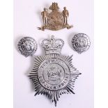 Tynemouth Borough Police Badges, Small coat of Arms, white metal helmet plate, Queens crown chrome