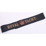 EIIR Royal Yacht Cap Tally gold wire embroidered on black ribbon. Full length tally. Some sticker