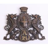 City of London ‘A' Division Police Helmet Plate with brass A and number 24 to the lower section. A