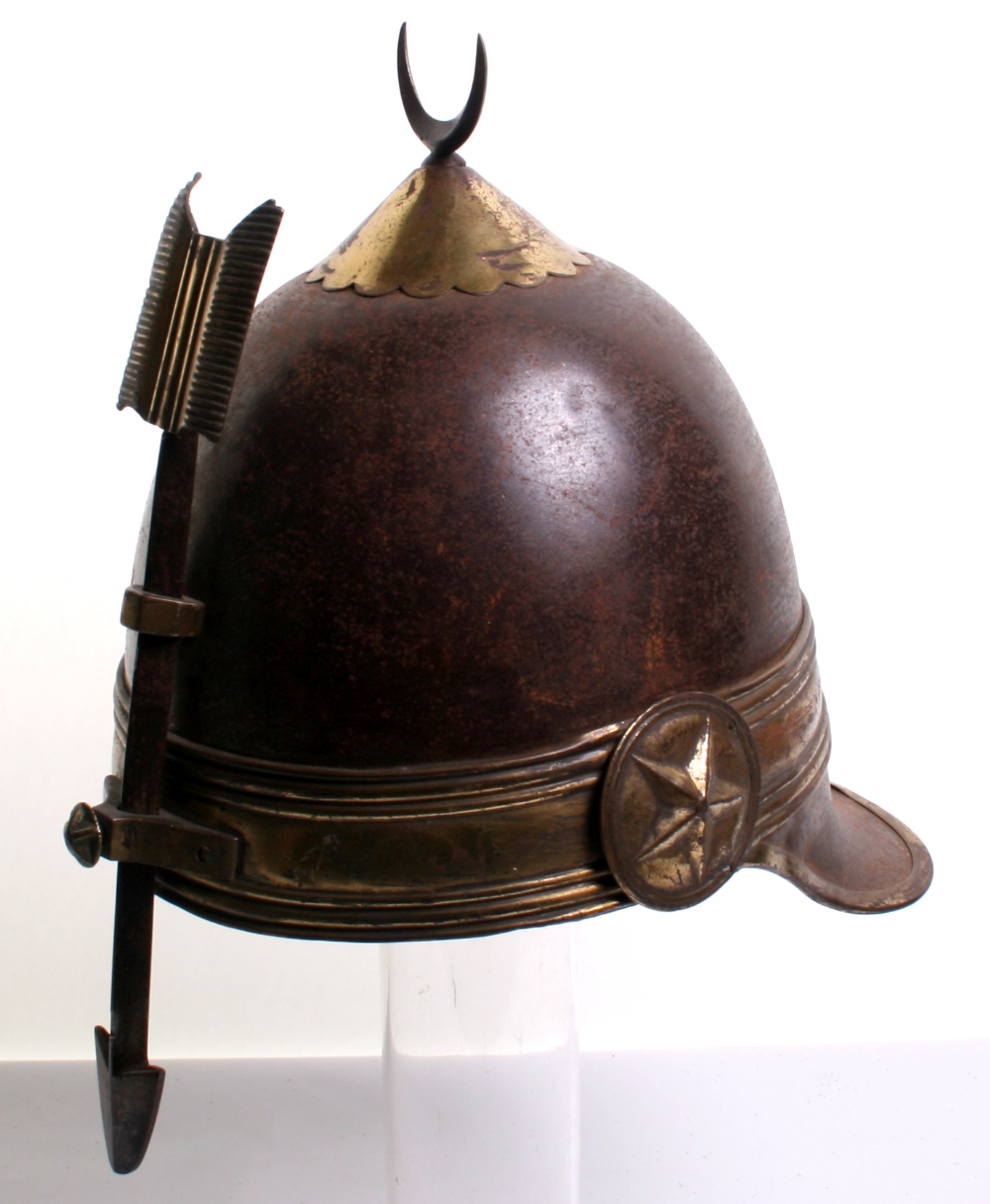 19th Century Ottoman Empire Khedive Palace Guards Helmet, tall steel skull surmounted by an iron - Image 2 of 5